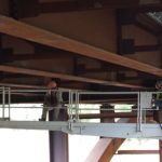 Highway bridge inspection, Under bridge maintenance, Railroad Snooper inspection truck.