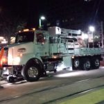 Highway bridge inspection, Under bridge maintenance, Railroad Snooper inspection truck.