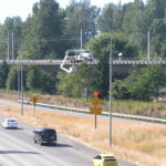 Highway bridge inspection, Under bridge maintenance, Railroad Snooper inspection truck.
